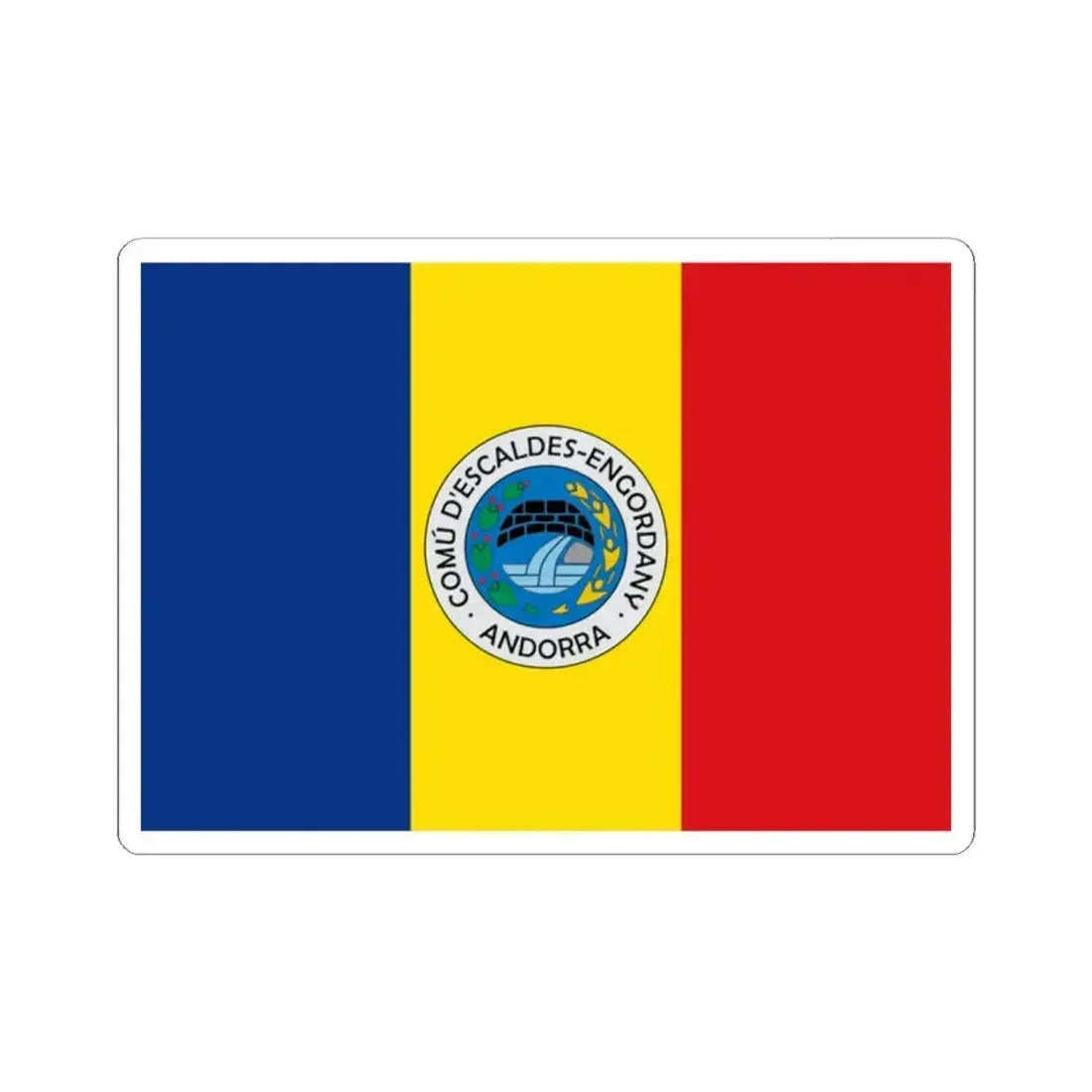 Bandera de Escaldes-Engordany (Andorra) STICKER Vinyl Kiss-Cut Decal 2 Inch White - The Sticker Space