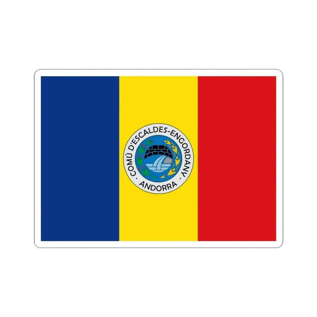 Bandera de Escaldes-Engordany (Andorra) STICKER Vinyl Kiss-Cut Decal 3 Inch White - The Sticker Space