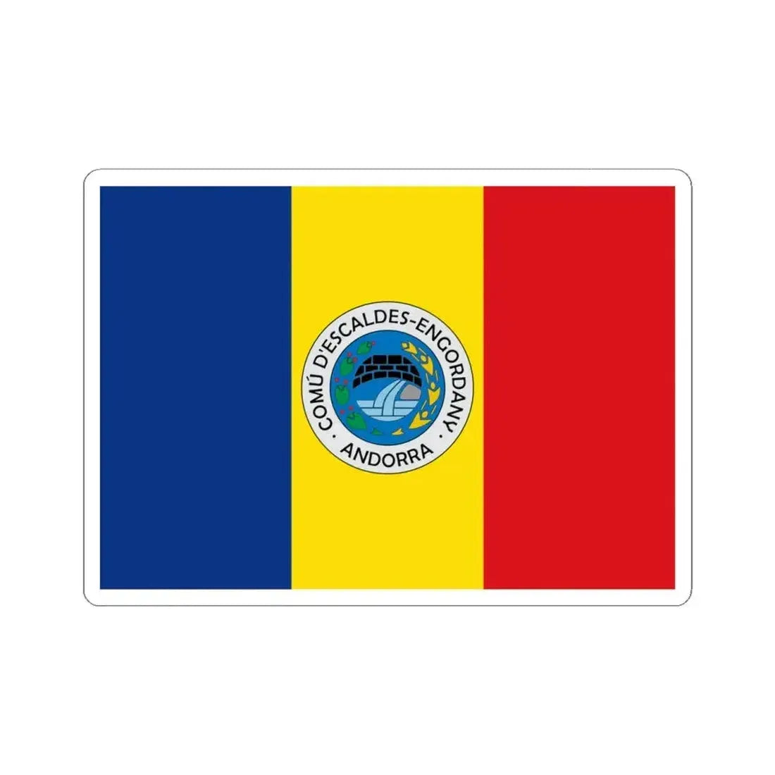 Bandera de Escaldes-Engordany (Andorra) STICKER Vinyl Kiss-Cut Decal 4 Inch White - The Sticker Space