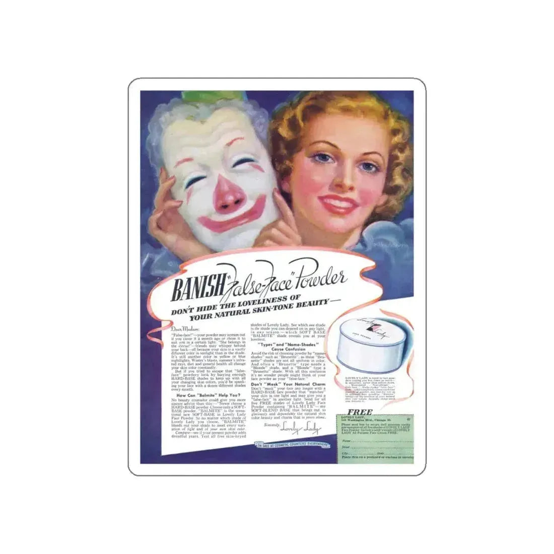 Banish advertisement,  Modern Romances, August 1937 (Magazine Illustration) STICKER Vinyl Die-Cut Decal White Die-Cut 5 Inch - The Sticker Space