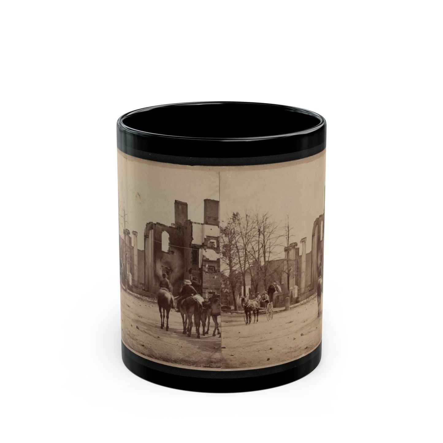 Bank Of Chambersburg & Franklin House, Chambersburg, Franklin Co., Pa., Destroyed By The Rebels Under Mccausland, July 30th, 1864 (U.S. Civil War) Black Coffee Mug-11oz-The Sticker Space