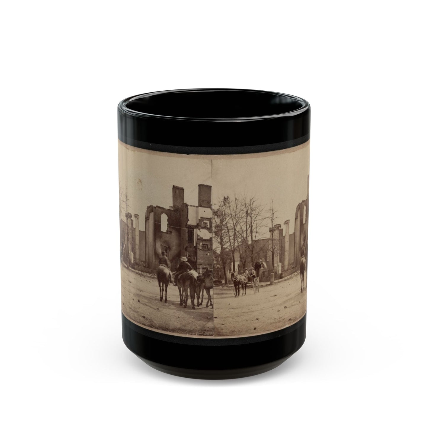 Bank Of Chambersburg & Franklin House, Chambersburg, Franklin Co., Pa., Destroyed By The Rebels Under Mccausland, July 30th, 1864 (U.S. Civil War) Black Coffee Mug-15oz-The Sticker Space