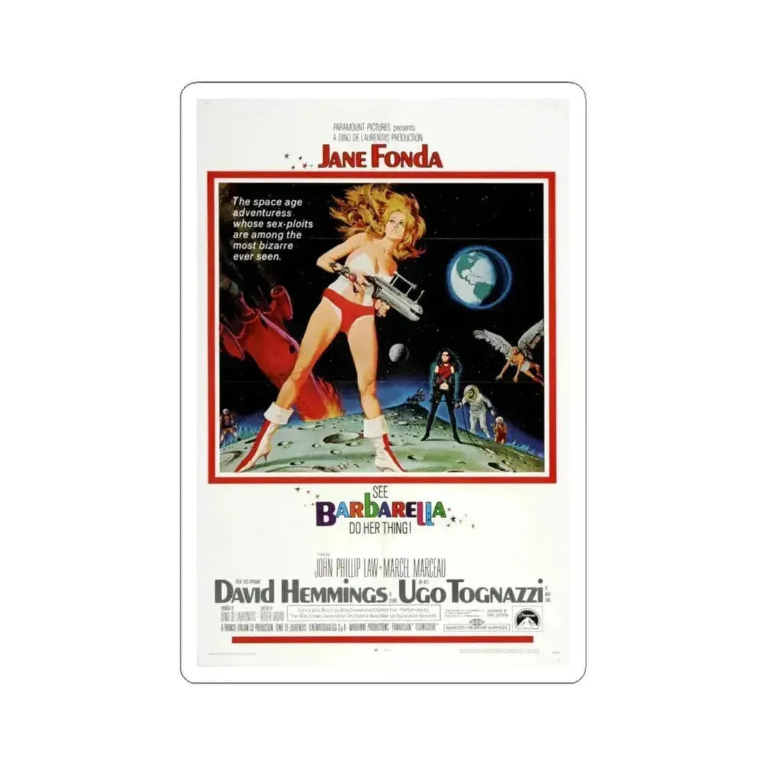 Barbarella 1968 Movie Poster - STICKER Vinyl Kiss-Cut Decal 4 Inch White - The Sticker Space