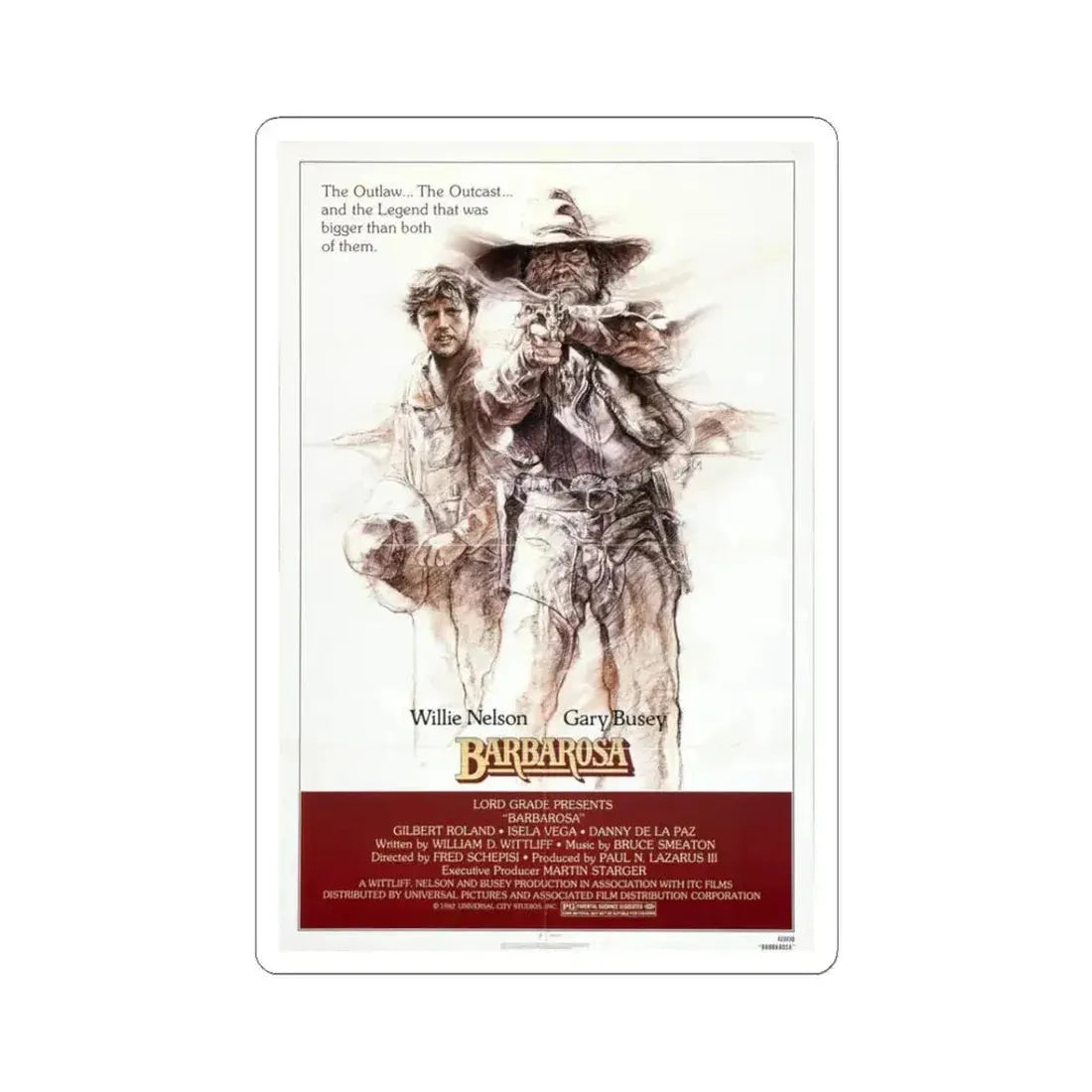 Barbarosa 1982 Movie Poster - STICKER Vinyl Kiss-Cut Decal 3 Inch White - The Sticker Space