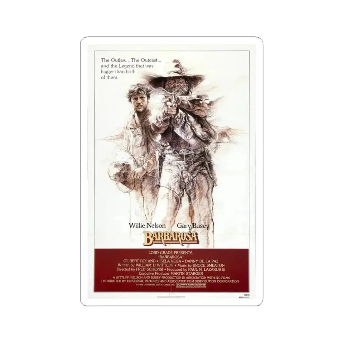 Barbarosa 1982 Movie Poster - STICKER Vinyl Kiss-Cut Decal 4 Inch White - The Sticker Space