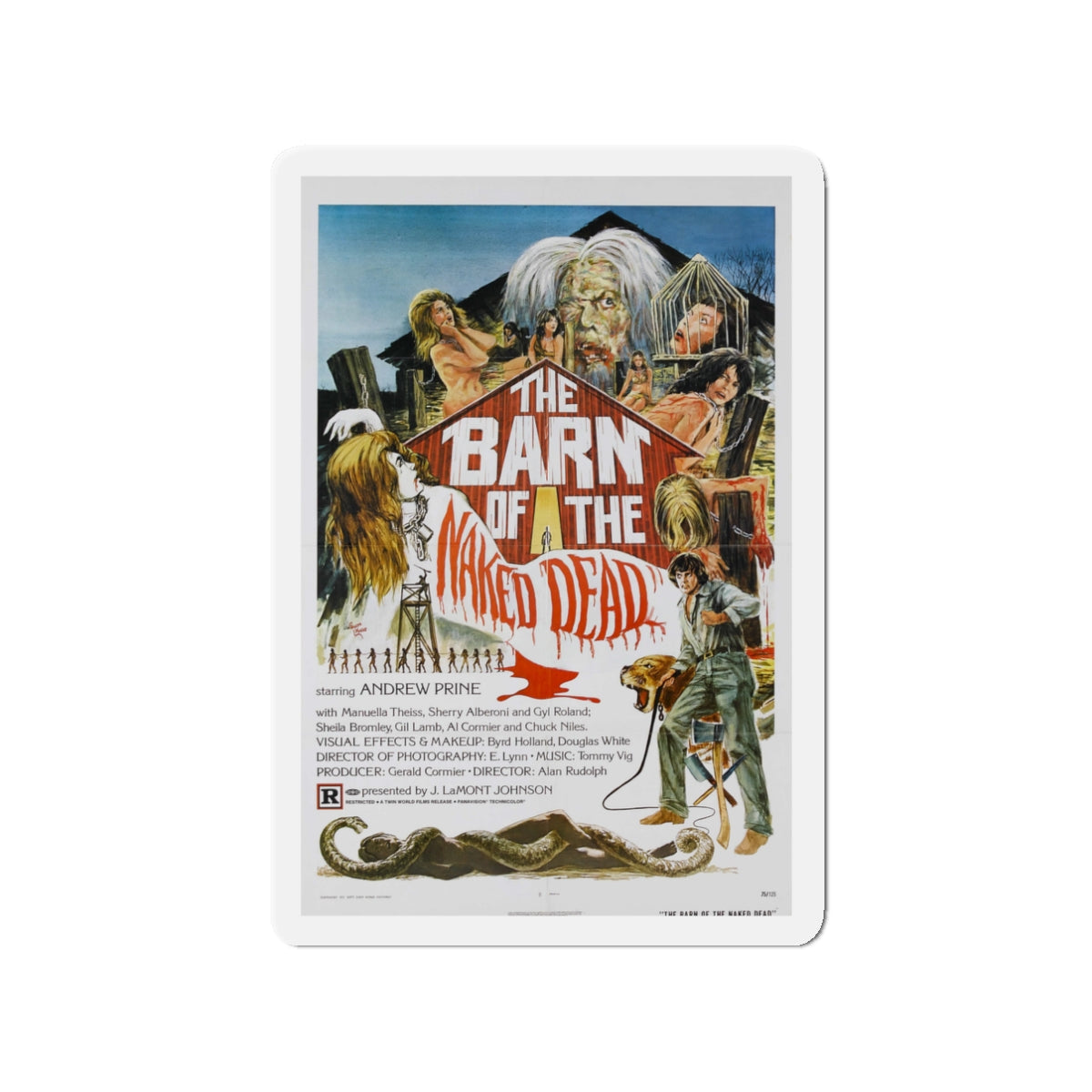 BARN OF THE NAKED DEAD 1974 Movie Poster - Die-Cut Magnet-3" x 3"-The Sticker Space