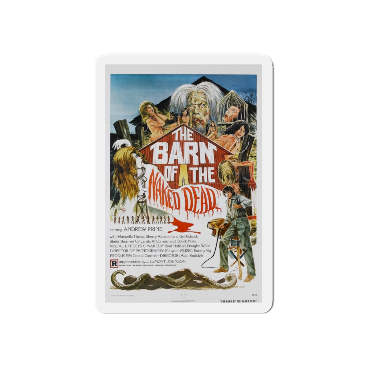 BARN OF THE NAKED DEAD 1974 Movie Poster - Die-Cut Magnet-6 × 6"-The Sticker Space