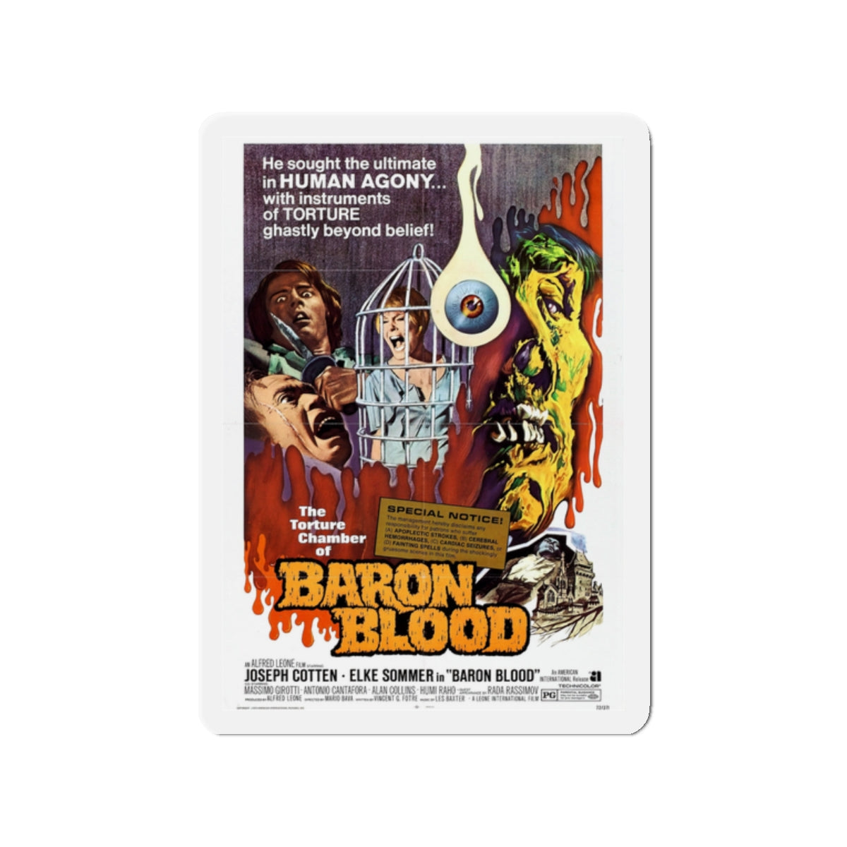 BARON BLOOD 1972 Movie Poster - Die-Cut Magnet-2" x 2"-The Sticker Space