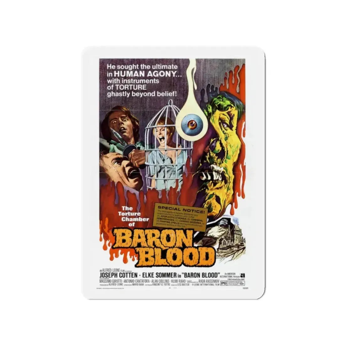 BARON BLOOD 1972 Movie Poster - Refrigerator Magnet 2 Inch - The Sticker Space