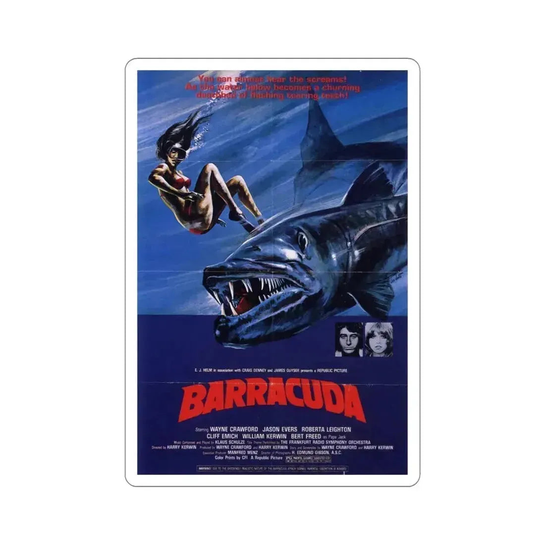 Barracuda 1978 Movie Poster STICKER Vinyl Die-Cut Decal 5 Inch - The Sticker Space
