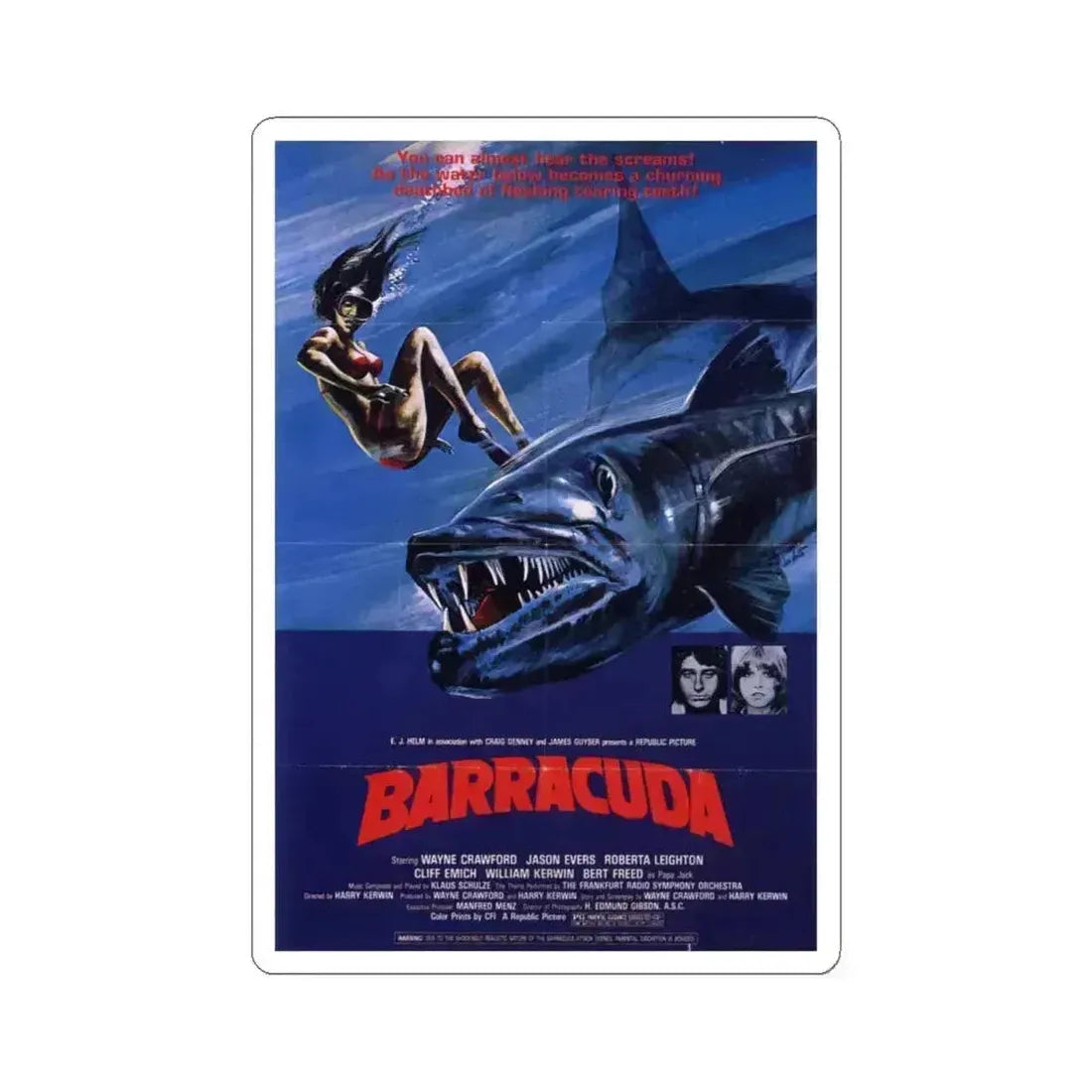 Barracuda 1978 Movie Poster - STICKER Vinyl Kiss-Cut Decal 6 Inch White - The Sticker Space
