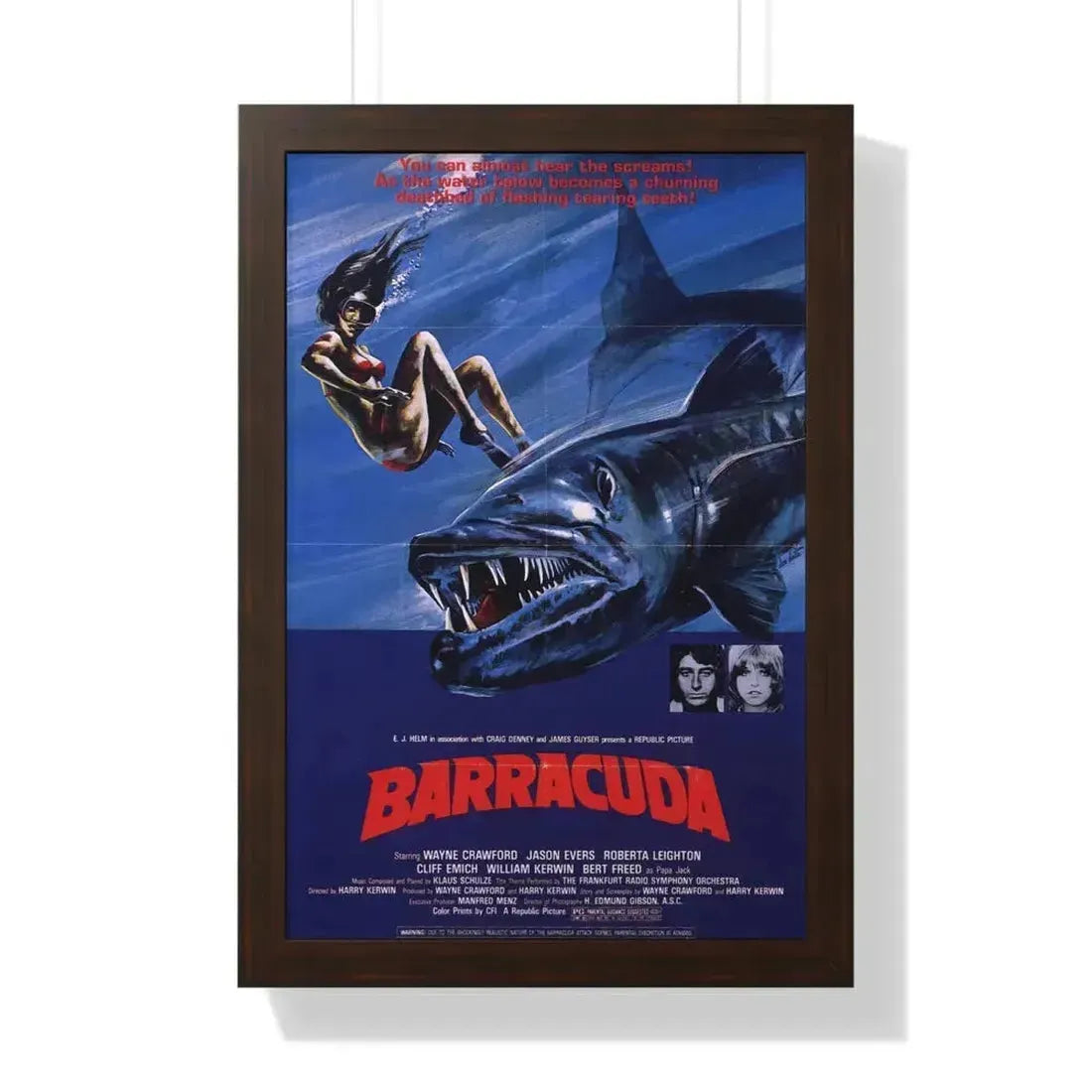 BARRACUDA (2) 1978 - Framed Movie Poster 16″ x 24″ Walnut - The Sticker Space