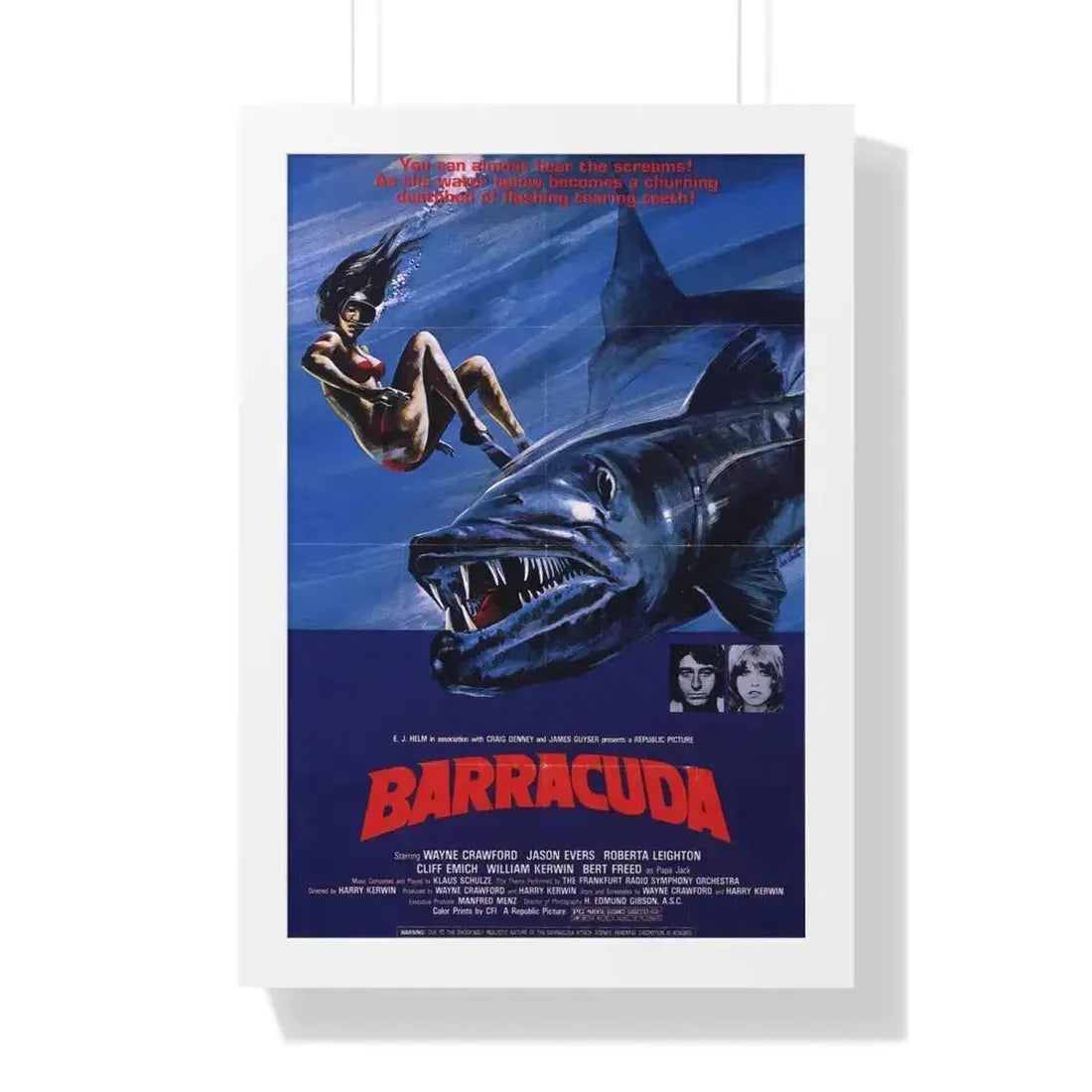 BARRACUDA (2) 1978 - Framed Movie Poster 16″ x 24″ White - The Sticker Space