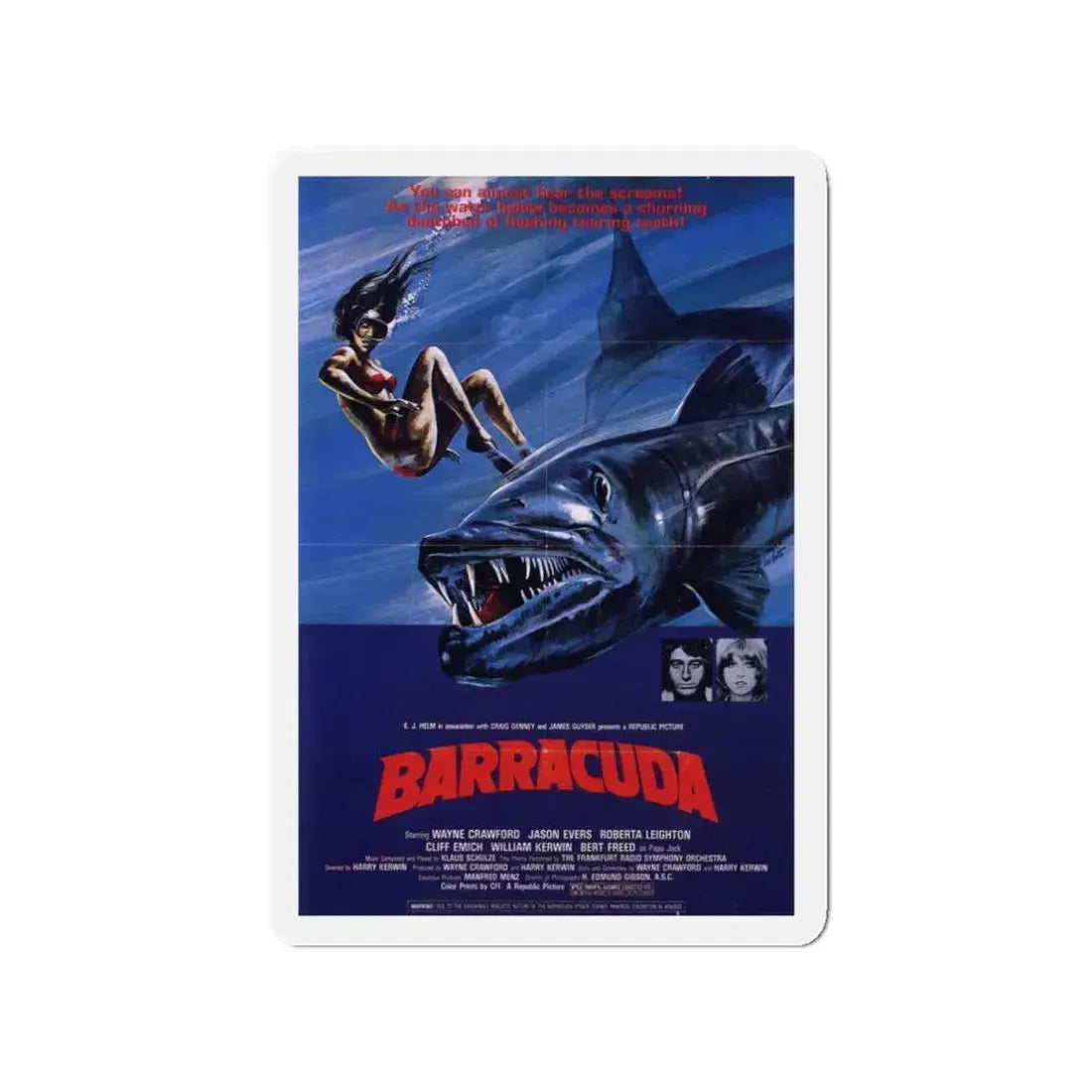 BARRACUDA (2) 1978 Movie Poster - Refrigerator Magnet 3 Inch - The Sticker Space