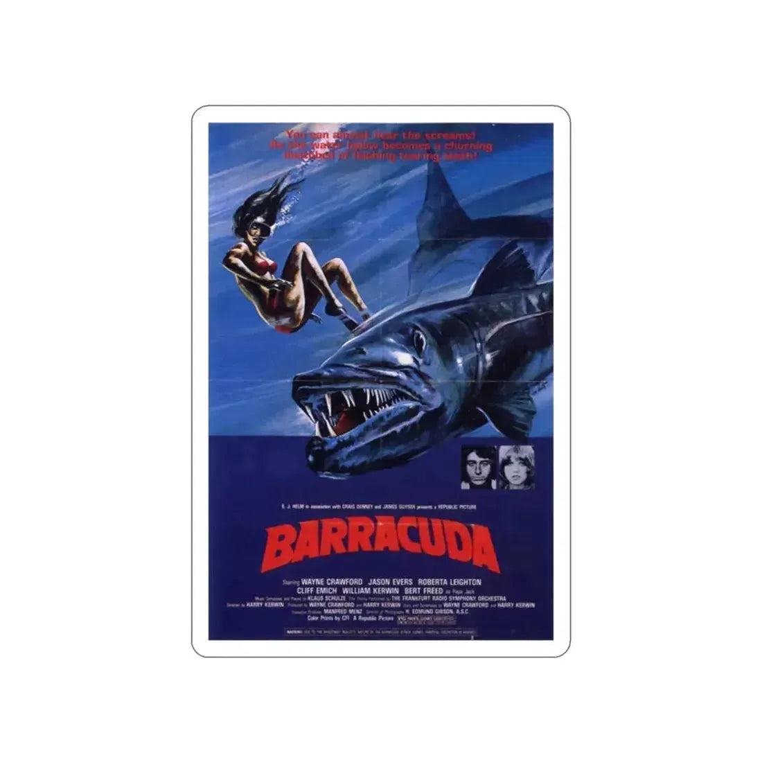 BARRACUDA (2) 1978 Movie Poster STICKER Vinyl Die-Cut Decal 2 Inch - The Sticker Space