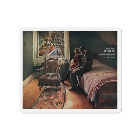 Barrier, Redbook Illustration, April 1964 (Magazine Illustration) Refrigerator Magnet 2 Inch Die-Cut - The Sticker Space