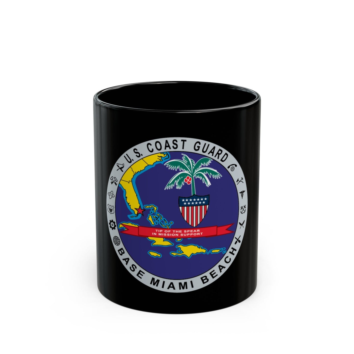 Base Miami Beach (U.S. Coast Guard) Black Coffee Mug-11oz-The Sticker Space