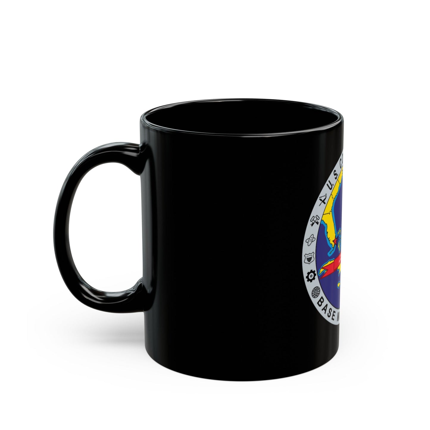 Base Miami Beach (U.S. Coast Guard) Black Coffee Mug-The Sticker Space