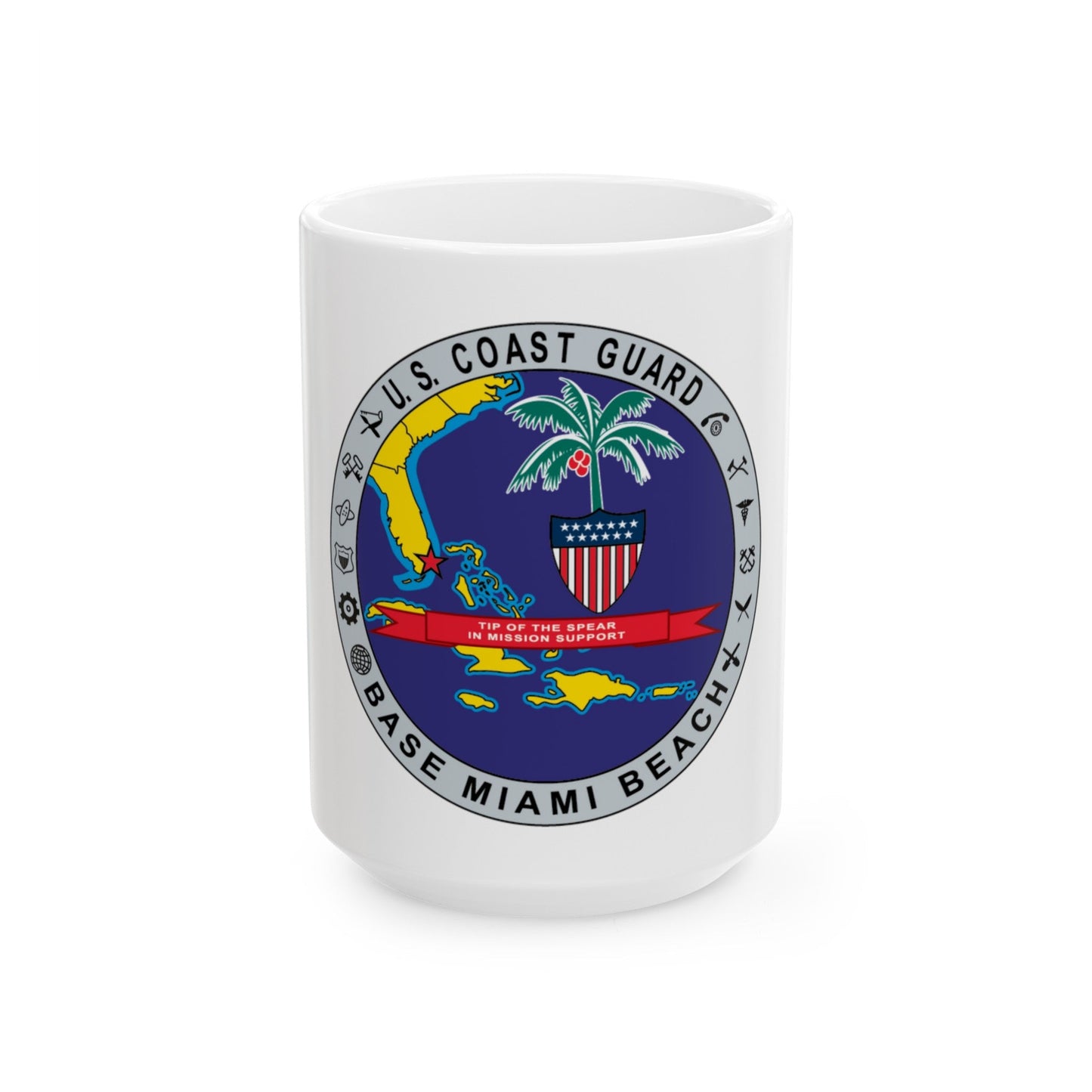 Base Miami Beach (U.S. Coast Guard) White Coffee Mug-15oz-The Sticker Space