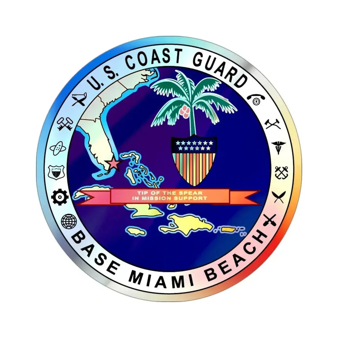 Base Miami Beach (U.S. Coast Guard) Holographic STICKER Die-Cut Vinyl Decal 3 Inch - The Sticker Space