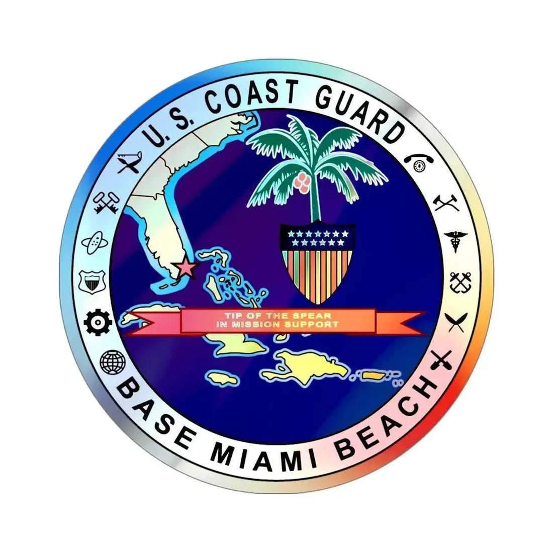 Base Miami Beach (U.S. Coast Guard) Holographic STICKER Die-Cut Vinyl Decal - The Sticker Space