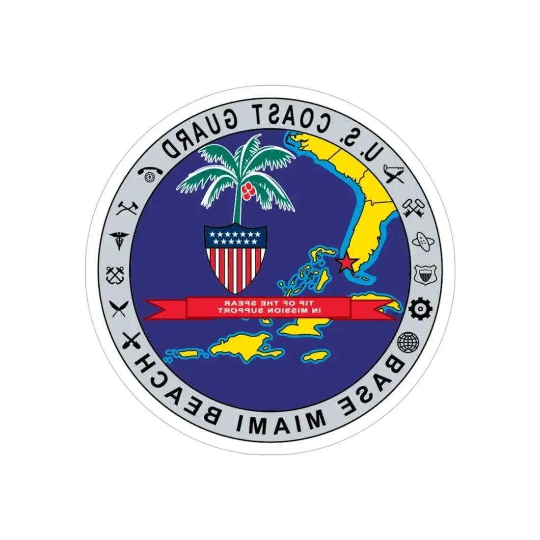 Base Miami Beach (U.S. Coast Guard) REVERSE PRINT Transparent Die-Cut STICKER 4 Inch Die-Cut Transparent - The Sticker Space