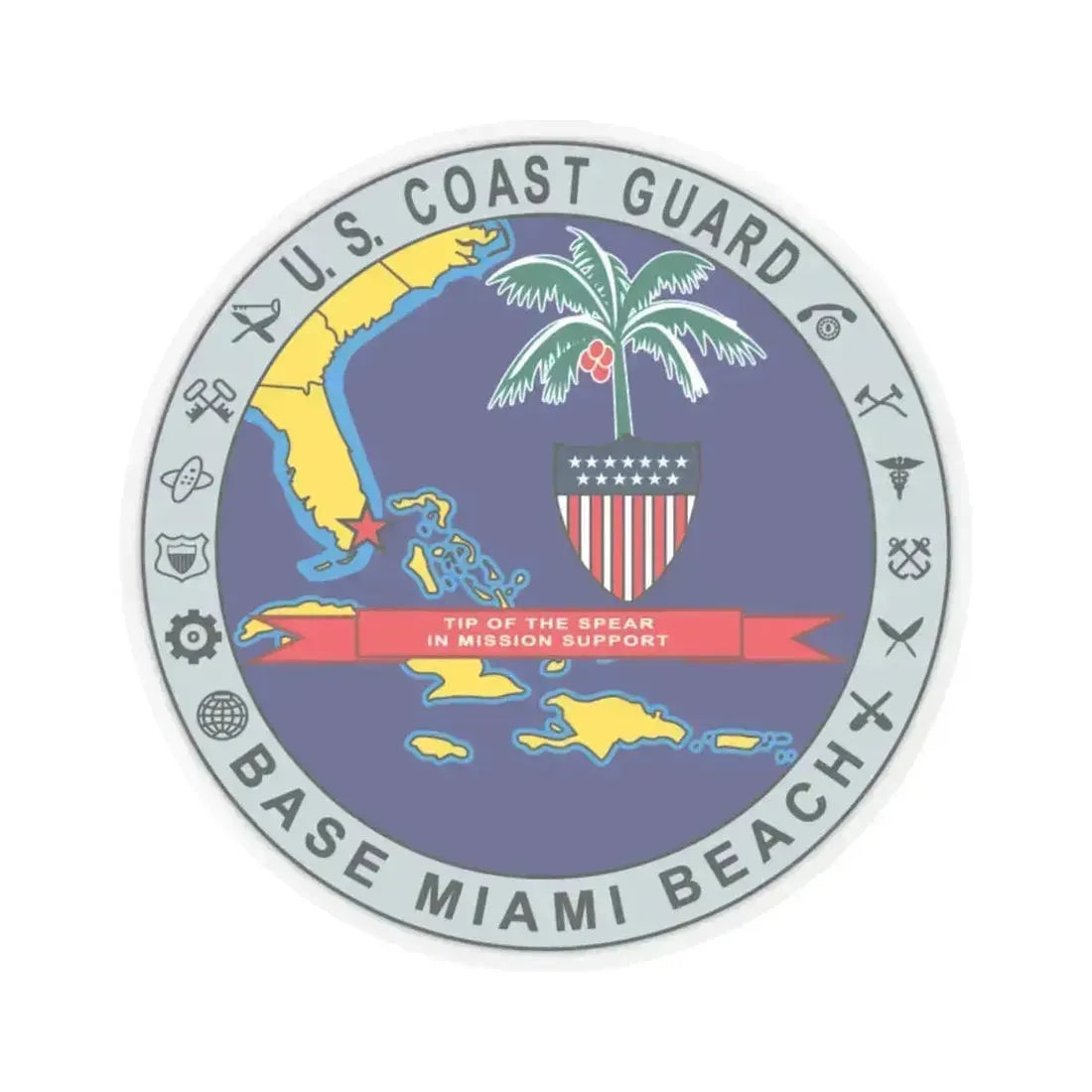 Base Miami Beach (U.S. Coast Guard) STICKER Vinyl Kiss-Cut Decal 4 Inch Transparent - The Sticker Space
