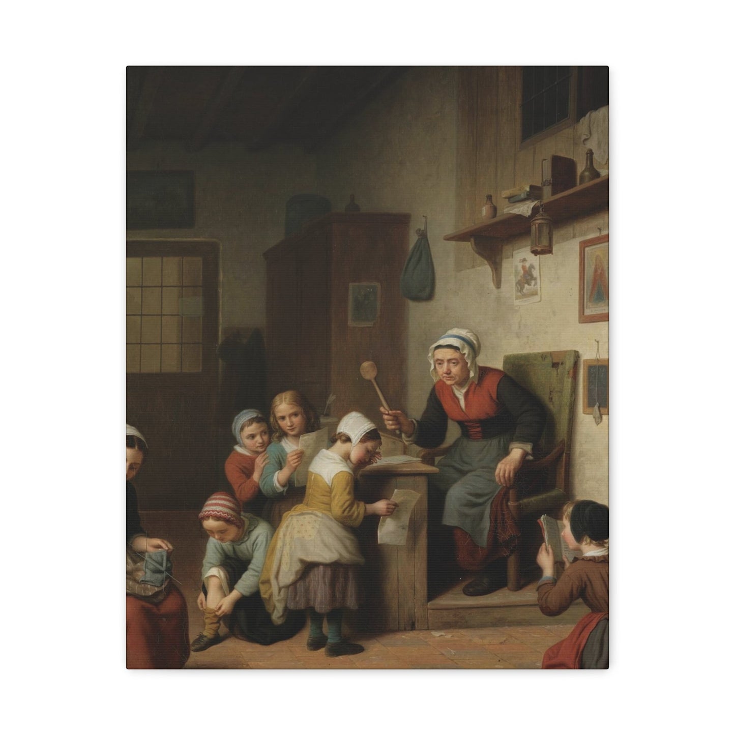 Basile de Loose (1809-1885) The Schoolroom 1861 - Canvas Wall Art-16″ x 20″-The Sticker Space