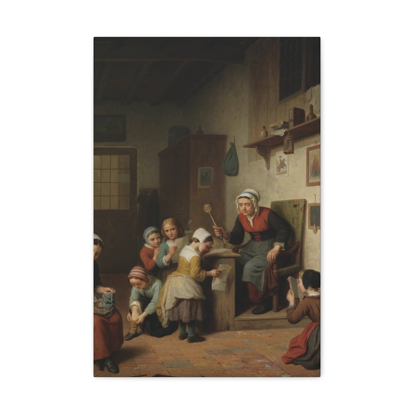 Basile de Loose (1809-1885) The Schoolroom 1861 - Canvas Wall Art-16″ x 24″-The Sticker Space