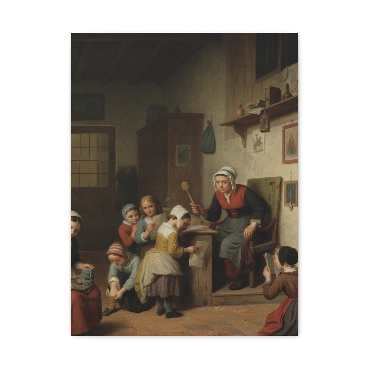 Basile de Loose (1809-1885) The Schoolroom 1861 - Canvas Wall Art-18″ x 24″-The Sticker Space