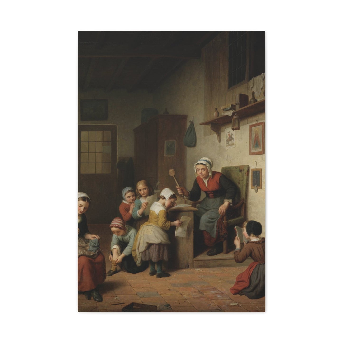 Basile de Loose (1809-1885) The Schoolroom 1861 - Canvas Wall Art-24″ x 36″-The Sticker Space