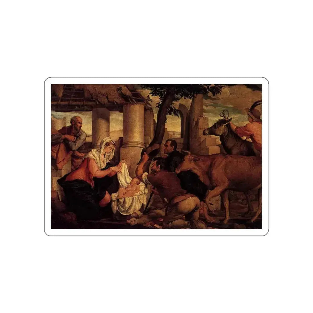 BASSANO, Jacopo - Adoration of the Shepherds1 (Artwork) STICKER Vinyl Die-Cut Decal White Die-Cut 4 Inch - The Sticker Space