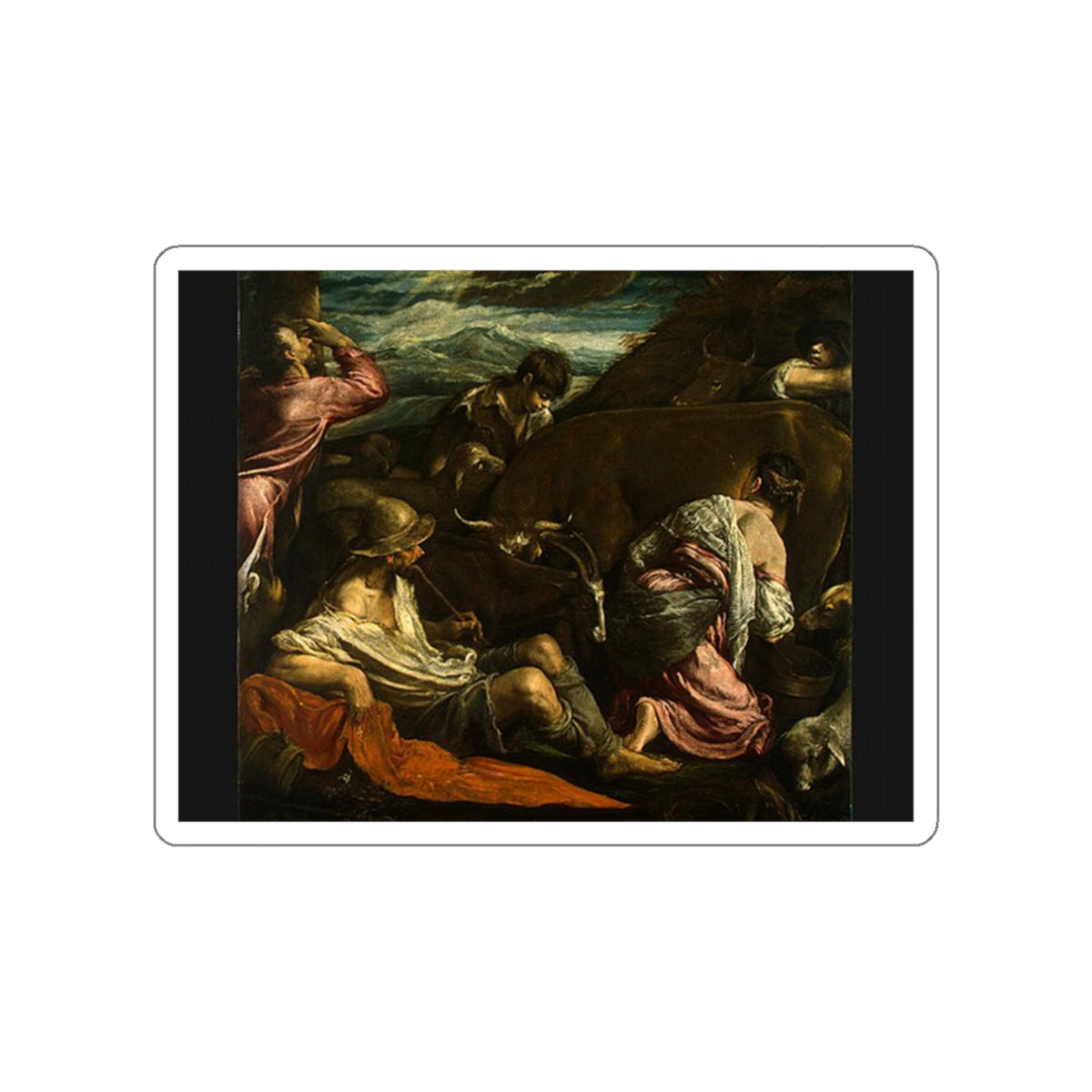 BASSANO, Jacopo - The Annunciation to the Shepherds (detail 1) (Artwork) STICKER Vinyl Die-Cut Decal-White-The Sticker Space