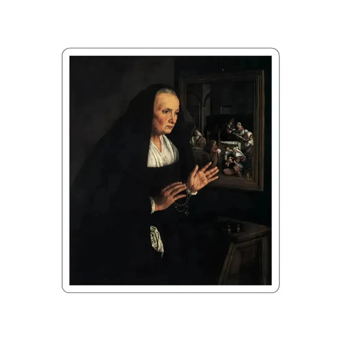 BASSANO, Leandro - Portrait of a Widow at her Devotions (Artwork) STICKER Vinyl Die-Cut Decal White Die-Cut 6 Inch - The Sticker Space