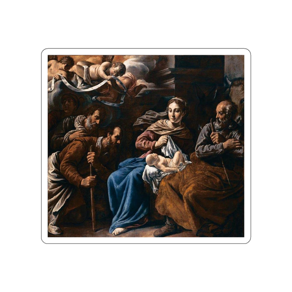 BASSETTI, Marcantonio - Adoration of the Shepherds (Artwork) STICKER Vinyl Die-Cut Decal-White-The Sticker Space