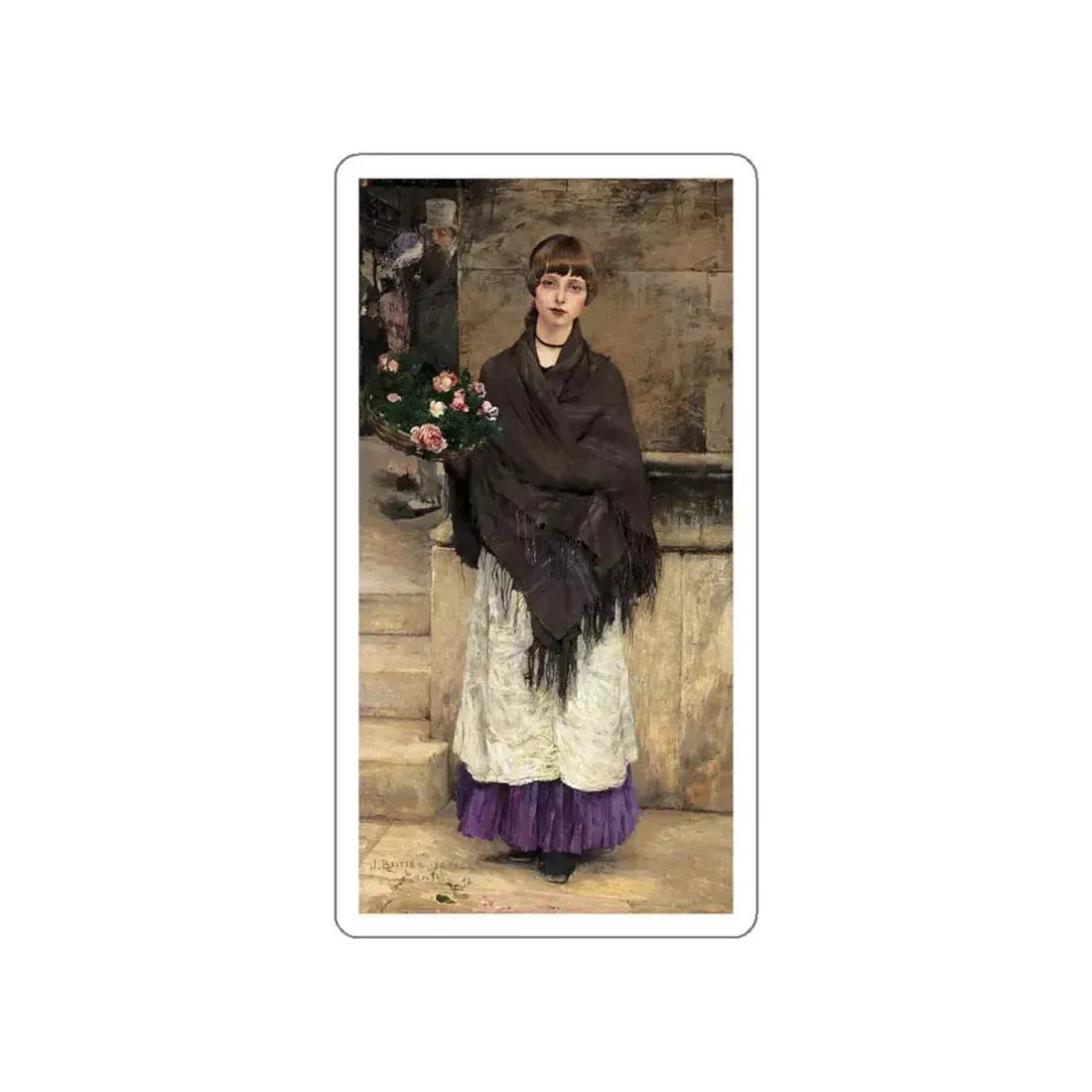 Bastien-Lepage , Jules - Marchande de Fleurs a Londres (Artwork) STICKER Vinyl Die-Cut Decal White Die-Cut 4 Inch - The Sticker Space