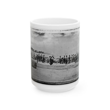 Battery Reynolds. Five 10-Inch Siege Mortars Against Wagner (U.S. Civil War) White Coffee Mug-15oz-The Sticker Space