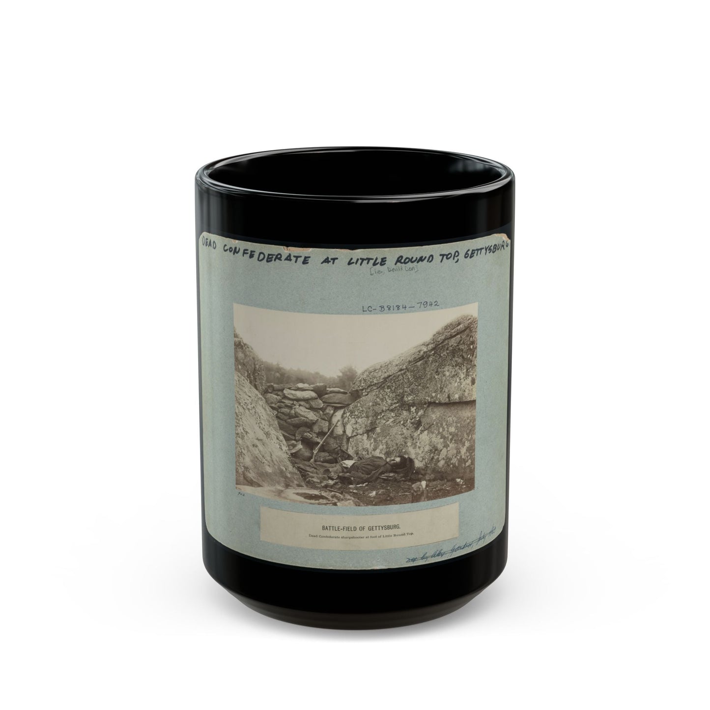 Battle-Field Of Gettysburg--Dead Confederate Sharpshooter At Foot Of Little Round Top I.E., Devil's Den (U.S. Civil War) Black Coffee Mug