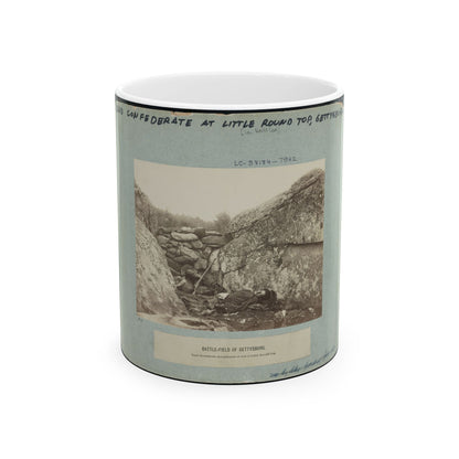 Battle-Field Of Gettysburg--Dead Confederate Sharpshooter At Foot Of Little Round Top I.E., Devil's Den (U.S. Civil War) White Coffee Mug