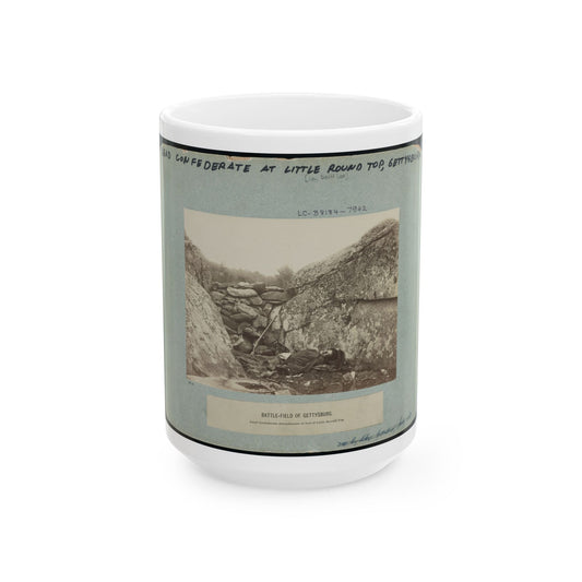 Battle-Field Of Gettysburg--Dead Confederate Sharpshooter At Foot Of Little Round Top I.E., Devil's Den (U.S. Civil War) White Coffee Mug