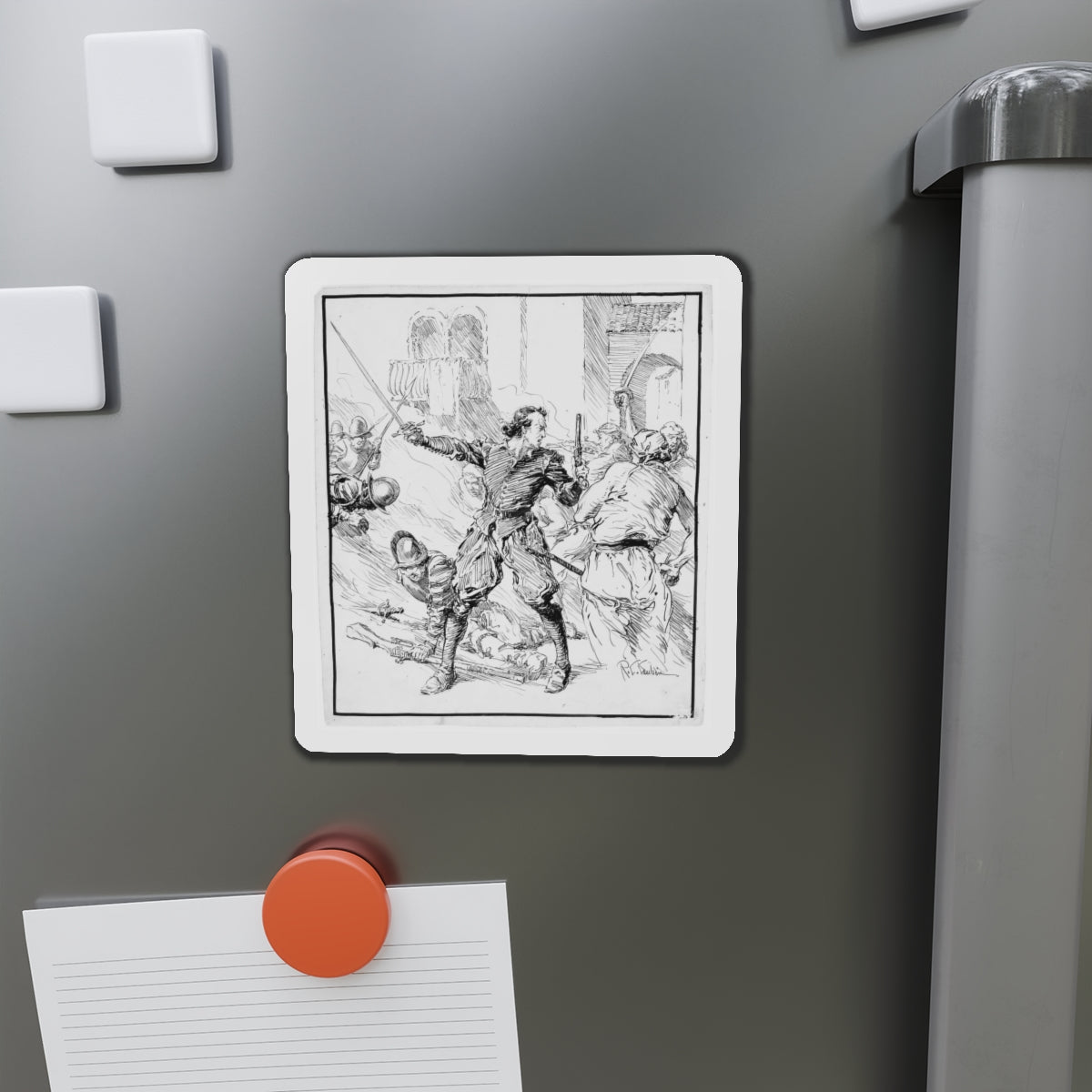 Battle Illustration (Magazine Illustration) Refrigerator Magnet-The Sticker Space