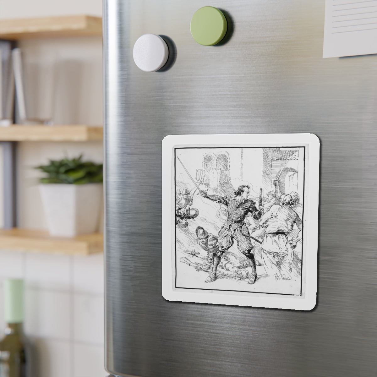 Battle Illustration (Magazine Illustration) Refrigerator Magnet-The Sticker Space