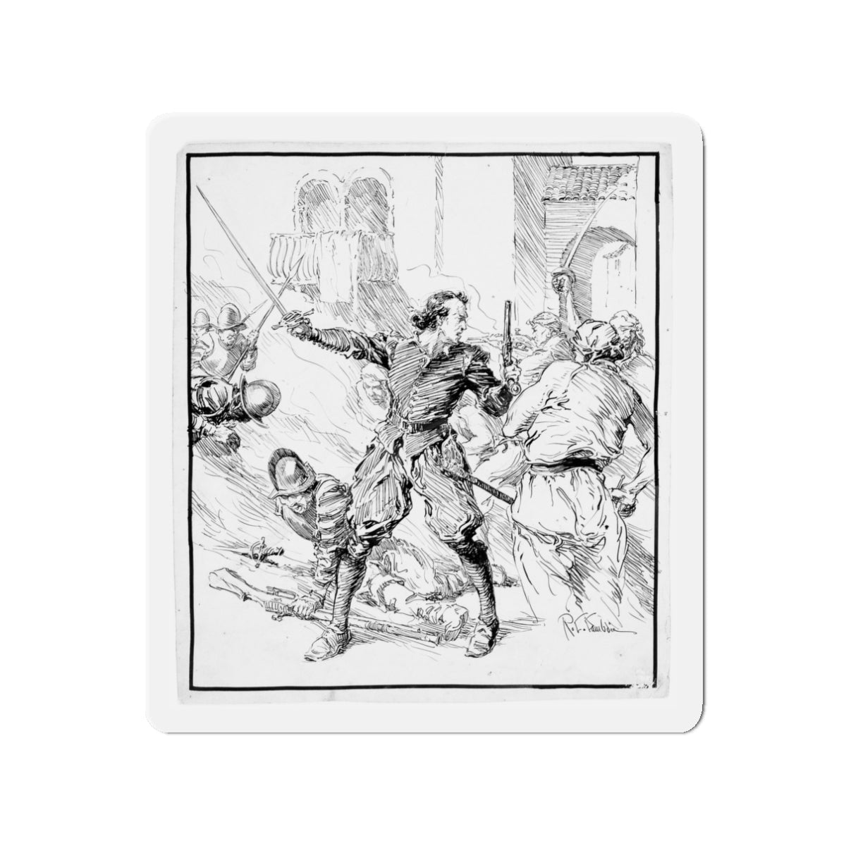 Battle Illustration (Magazine Illustration) Refrigerator Magnet-3" x 3"-The Sticker Space