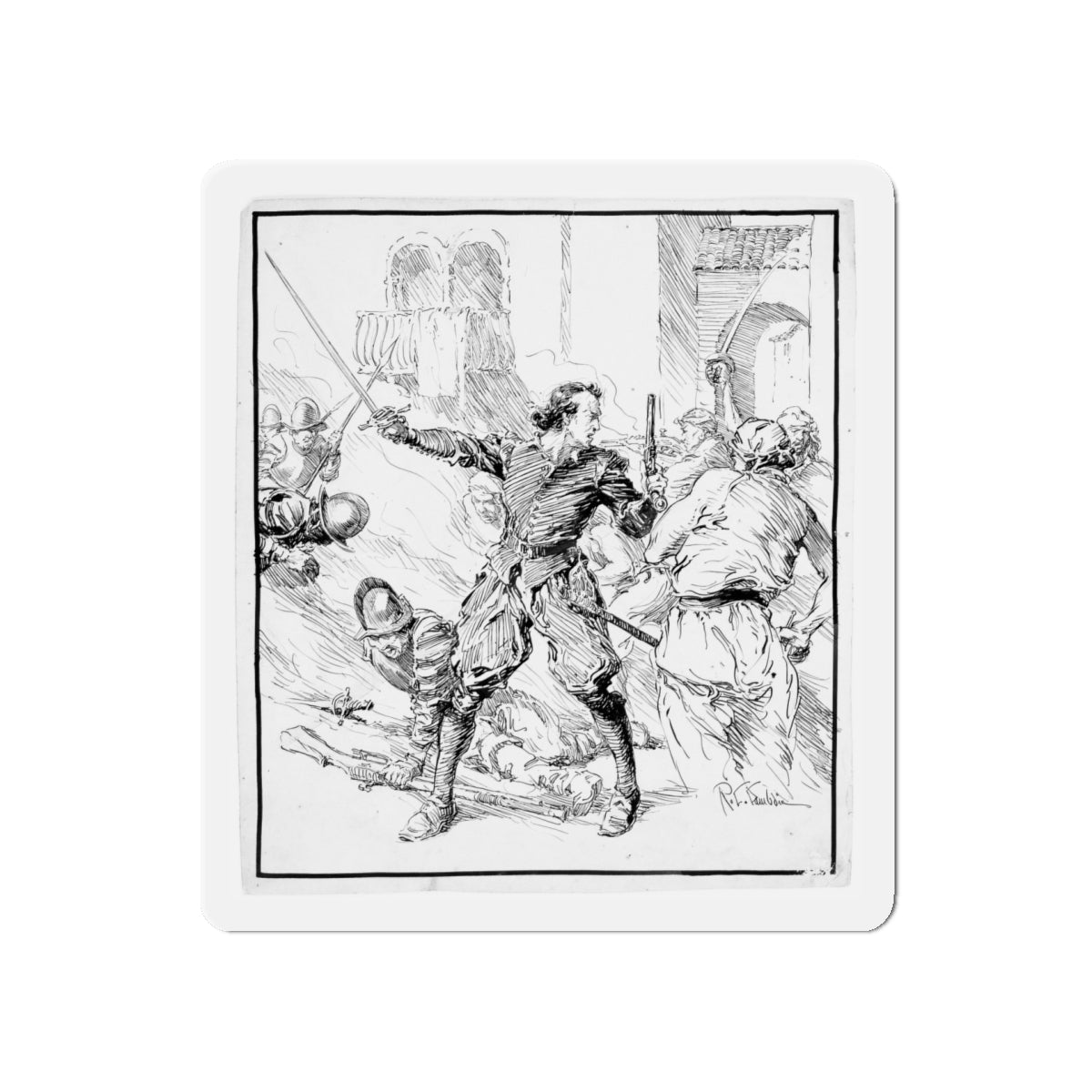 Battle Illustration (Magazine Illustration) Refrigerator Magnet-5" x 5"-The Sticker Space