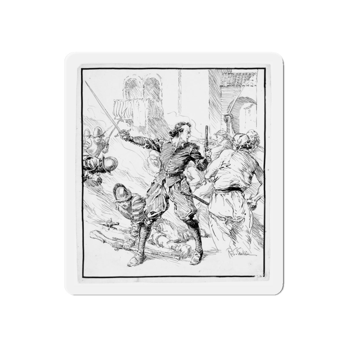 Battle Illustration (Magazine Illustration) Refrigerator Magnet-6 × 6"-The Sticker Space