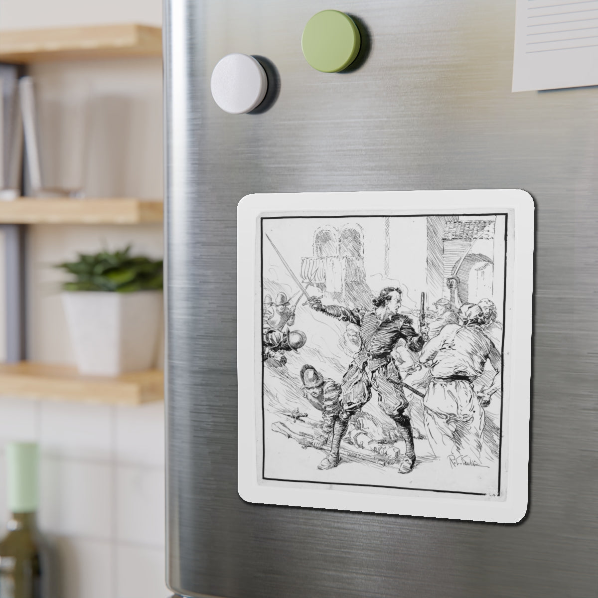 Battle Illustration (Magazine Illustration) Refrigerator Magnet-The Sticker Space