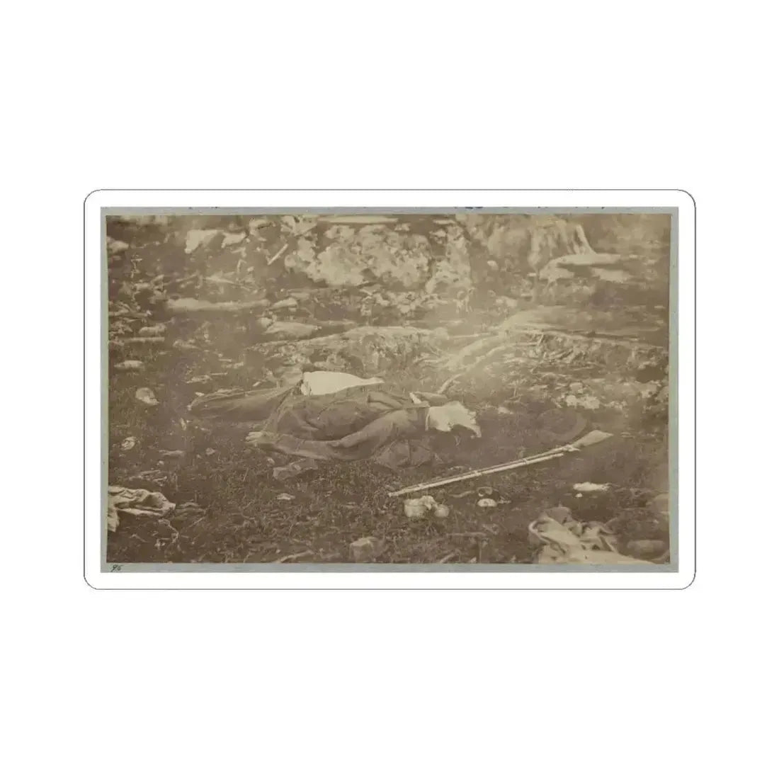 Battlefield of Gettysburg. Dead Confederate Sharpshooter at Foot of Little Round Top (U.S. Civil War) STICKER Vinyl Kiss-Cut Decal 6 Inch White - The Sticker Space