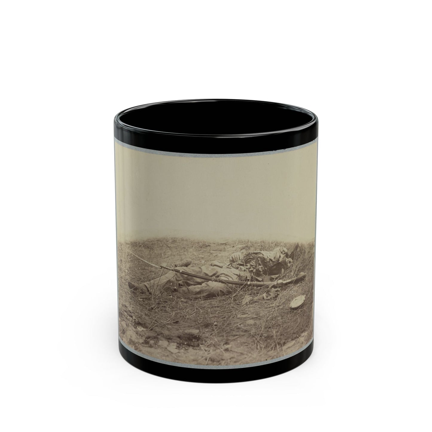 Battlefield Of Gettysburg.  Body Of A Soldier In  The Wheat Field,  Evidently Killed By The Explosion Of A Shell (U.S. Civil War) Black Coffee Mug