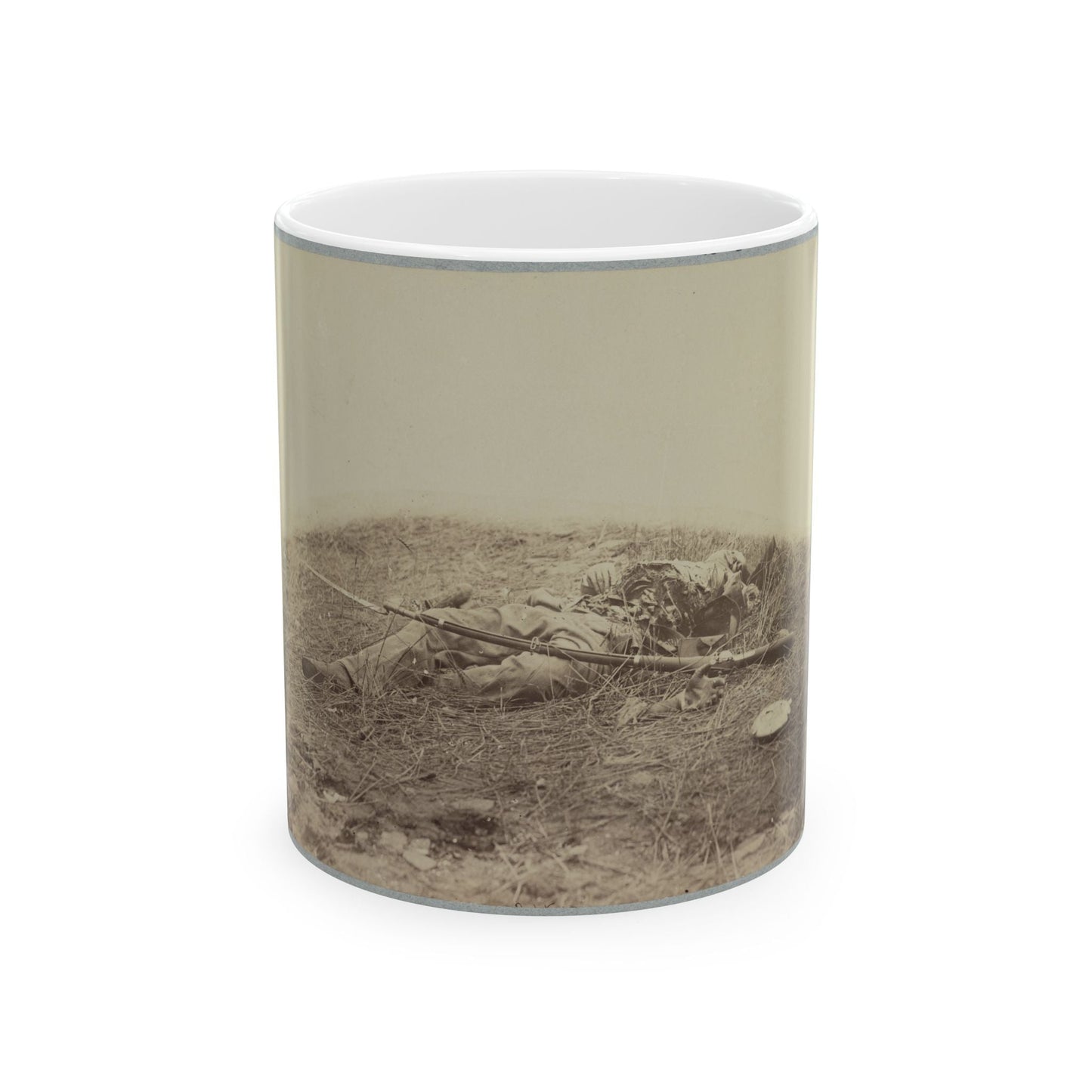 Battlefield Of Gettysburg.  Body Of A Soldier In  The Wheat Field,  Evidently Killed By The Explosion Of A Shell (U.S. Civil War) White Coffee Mug