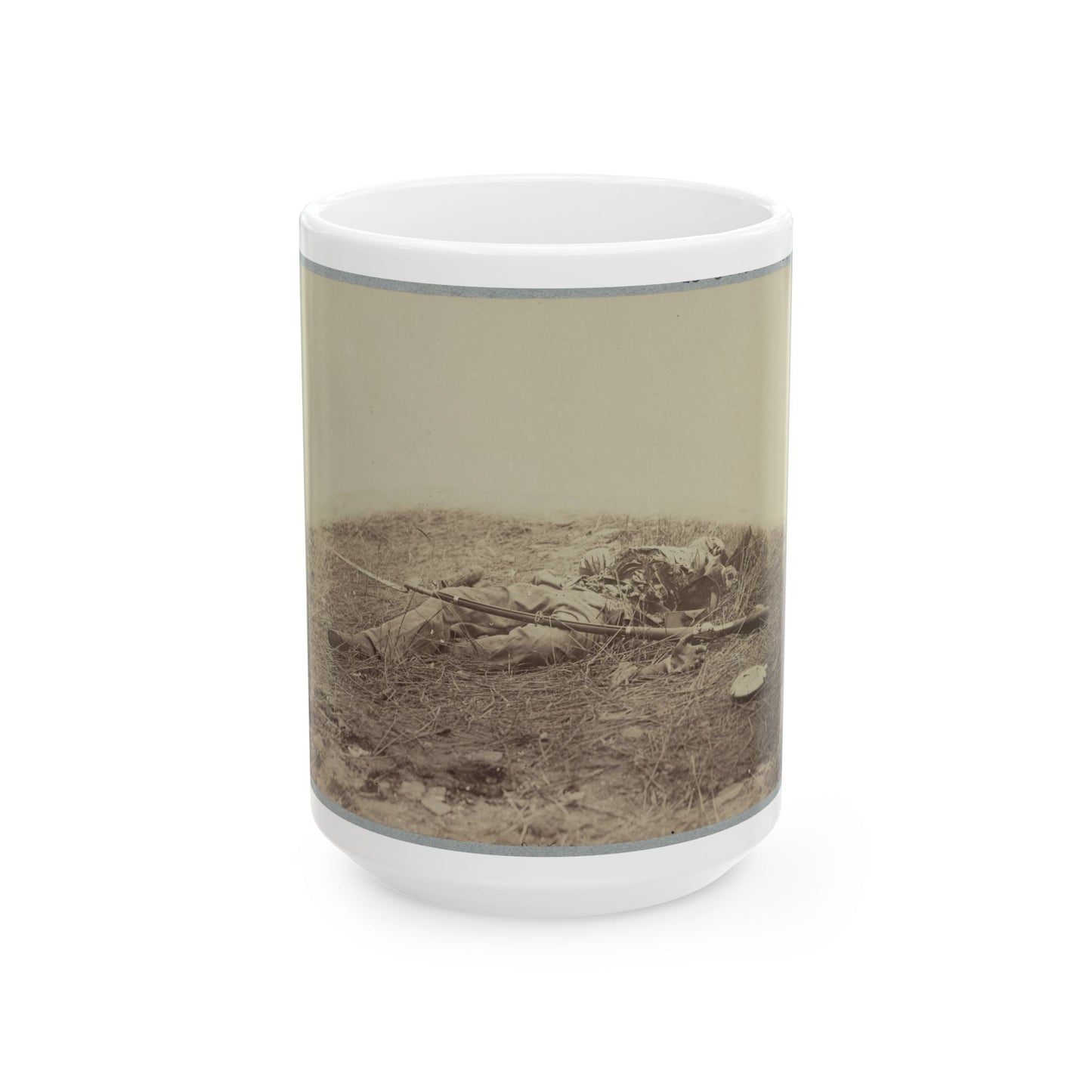 Battlefield Of Gettysburg.  Body Of A Soldier In  The Wheat Field,  Evidently Killed By The Explosion Of A Shell (U.S. Civil War) White Coffee Mug